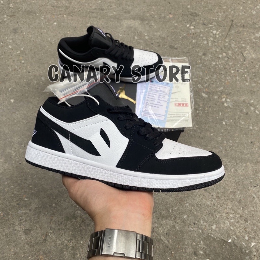 HoPi | Giày sneaker Jordan 1 low. màu đen trắng da lộn full box bill.