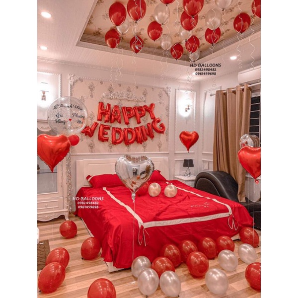 Set bóng trang trí phòng cưới màu thạch lựu đỏ nổi bật