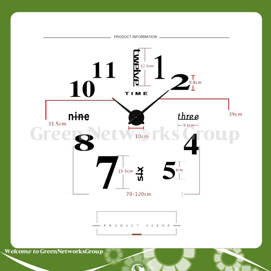 Đồng hồ dán tường 3D chữ và số Greennetworks ( Mẫu SP Ngẫu Nhiên )