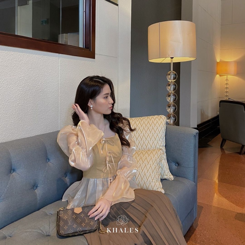 Áo kaki cổ vuông phối tơ Plum Top by KHALES