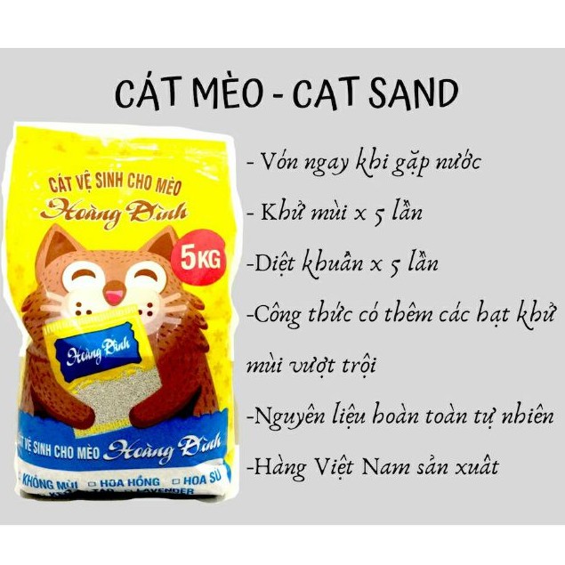 Cát mèo giá rẻ Hoàng Đình bao 5kg,cát vệ sinh cho mèo,cát mèo khử mùi (Xem lưu ý)