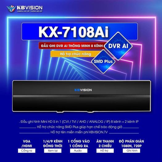Đầu ghi hình 8 cổng Camera KBVISION KX-A7108Ai - Hàng Chính Hãng
