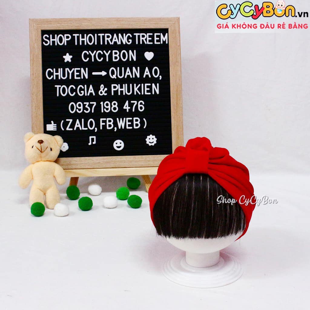 Mũ / Nón Turban Tóc Giả Cho Bé Gái Màu Đỏ Kiểu Nút Kèm Tóc Mái Ngang