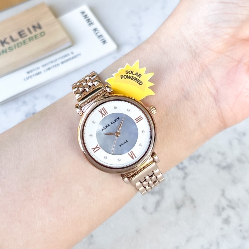 Đồng hồ nữ ANNE KLEIN Considered năng lượng mặt trời model AK/3630MPRG dây kim loại mạ rose gold