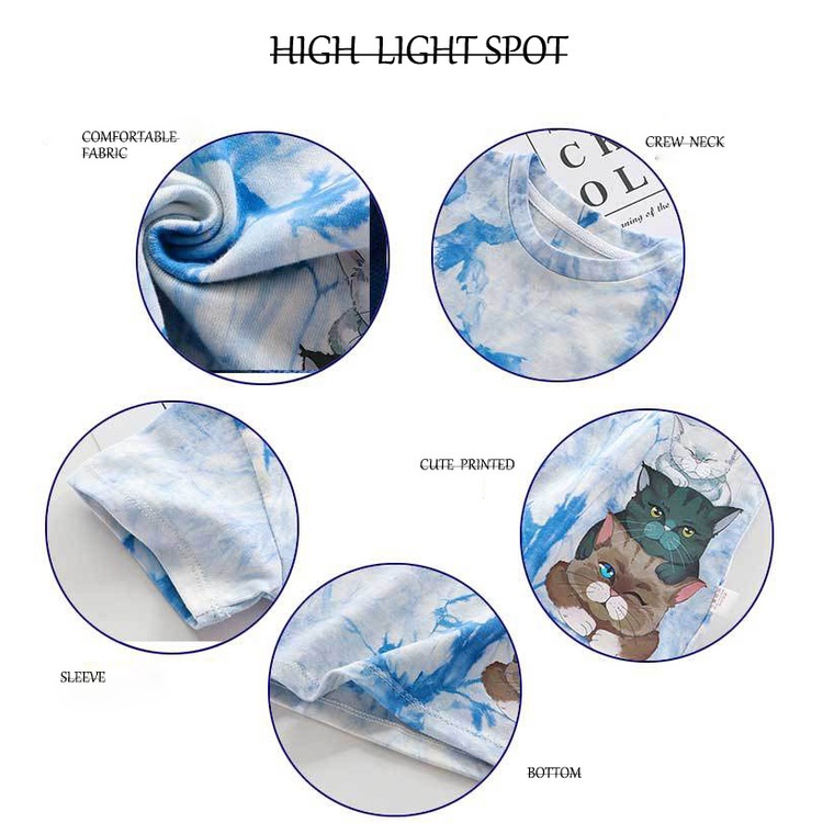 Áo Thun Tay Ngắn Vải Cotton Thoáng Khí In Hoạt Hình Mèo Kiểu Hàn Quốc Thời Trang Mùa Hè Cho Bé