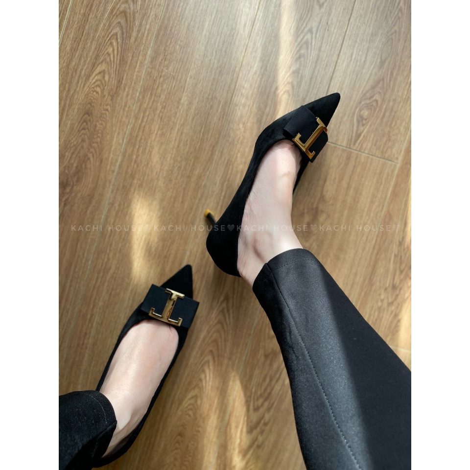 giày Cao gót Mũi nhọn da lộn nơ T gót nhọn 6cm mã 806-8 ( FROM TO)