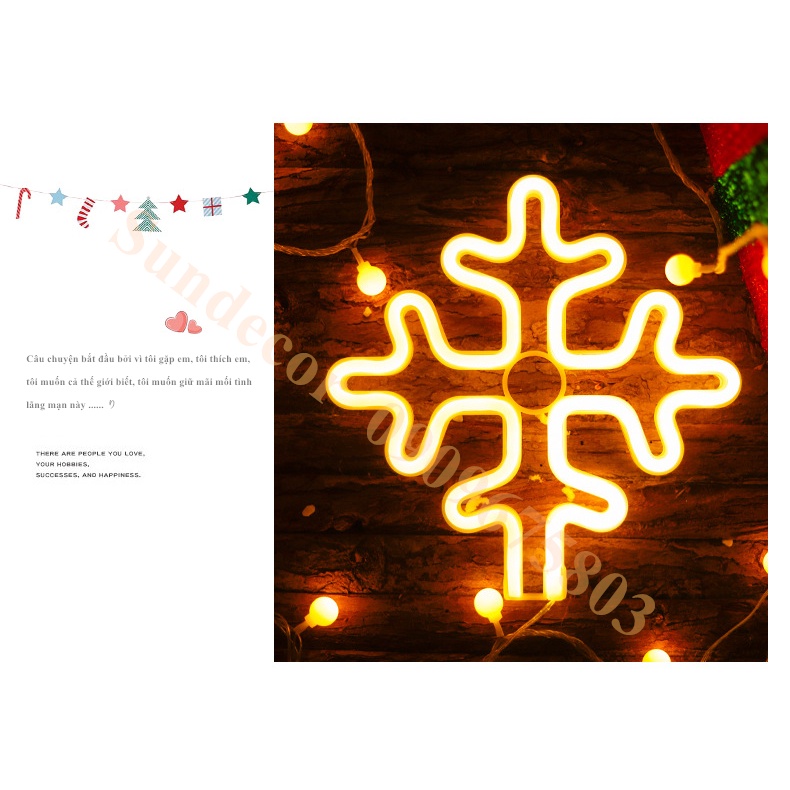 Đèn LED chữ NEON nhiều mẫu NOEL GIÁNG SINH trang trí DECOR phòng ngủ , quán có hộp PIN + USB Sundecor