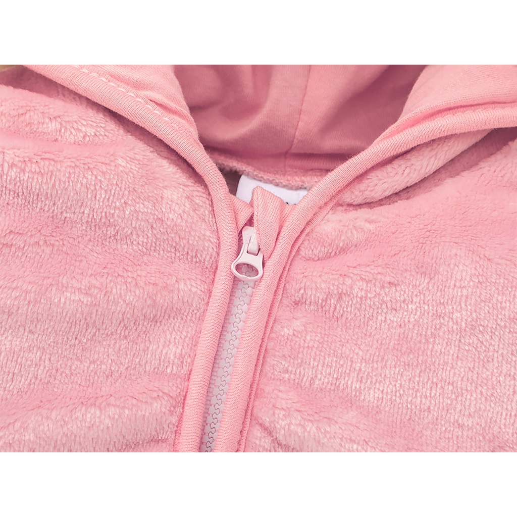 Bộ áo khoác liền quần hai mảnh lót lông cừu dày dặn in hình gấu hoạt hình dễ thương thời trang thu đông cho bé