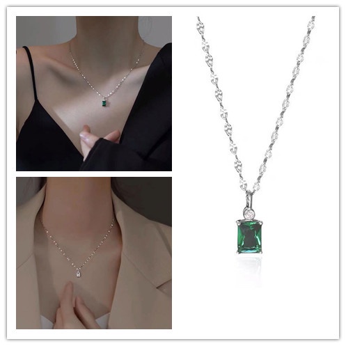Vòng cổ Mặt Vuông Đính Đá Pha Lê Xanh Lá Phong Cách Cổ Điển Sang Trọng Thời Trang Dành Cho Nữ