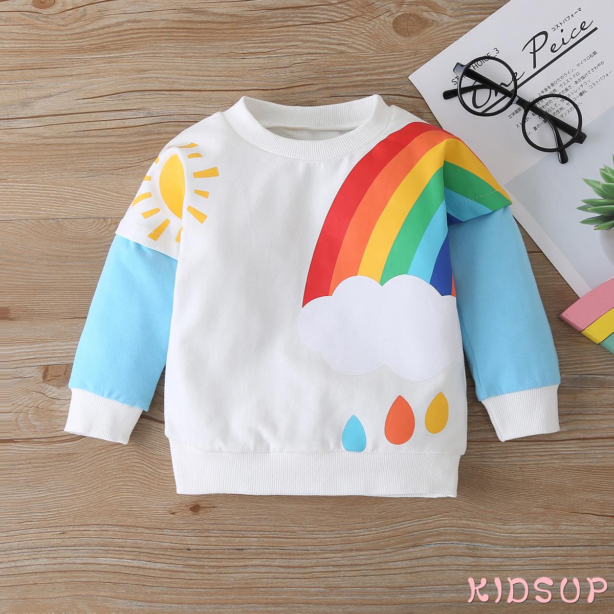 Áo Hoodie Tay Dài Cổ Tròn Họa Tiết Cầu Vồng Thời Trang Mùa Thu 2020 Cho Bé