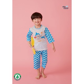 Bộ pijama lửng bé trai Shark Hero 100% cotton - Olomimi Hàn Quốc
