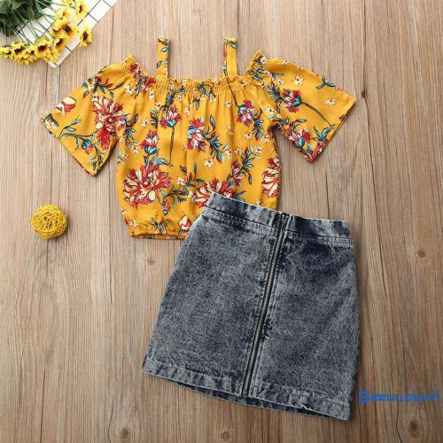 Set Áo Thun 3 Lỗ &amp; Chân Váy Denim Cho Bé Gái