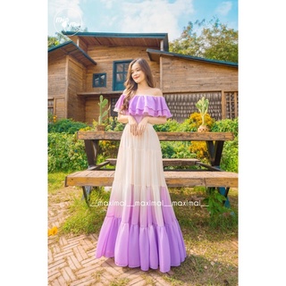 Maxi trễ vai loang màu