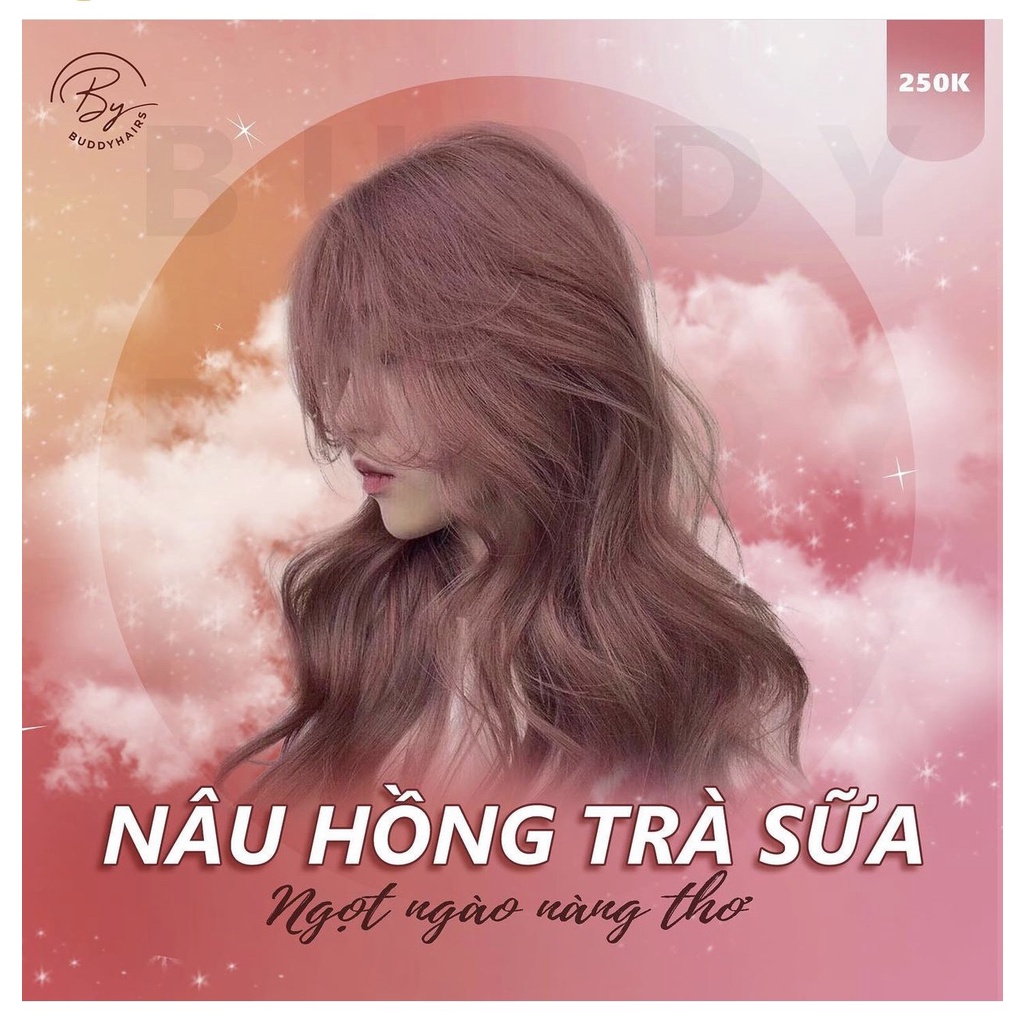 Thuốc nhuộm tóc màu Nâu Hồng Trà Sữa + tặng kèm oxy và gang tay