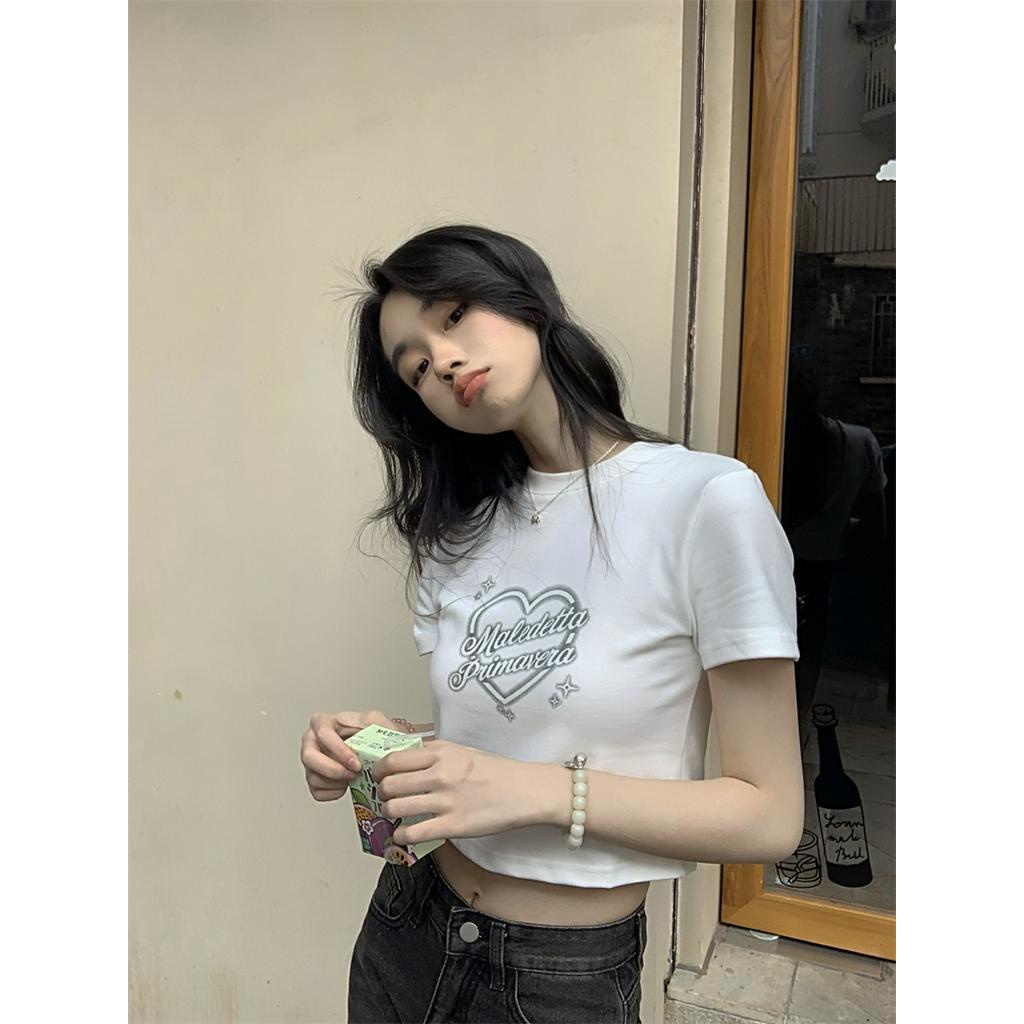 Áo Thun Dáng Ngắn Ngắn Ngắn Tay In Hình Trái Tim 63043