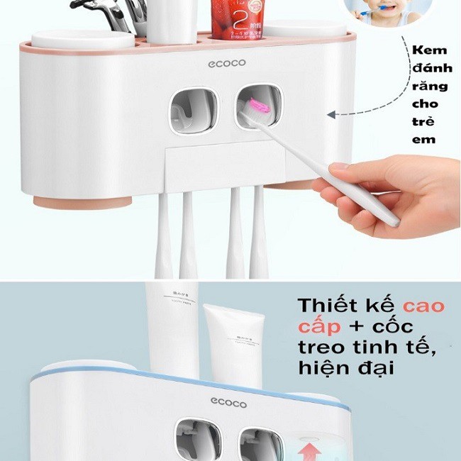 Bộ Treo Bàn Chải Nhả Kem Đánh Răng Tự Động Ecoco Dán Tường Không Cần Khoan Đục Cao Cấp Kèm 4 Cốc- Màu ngẫu nhiên