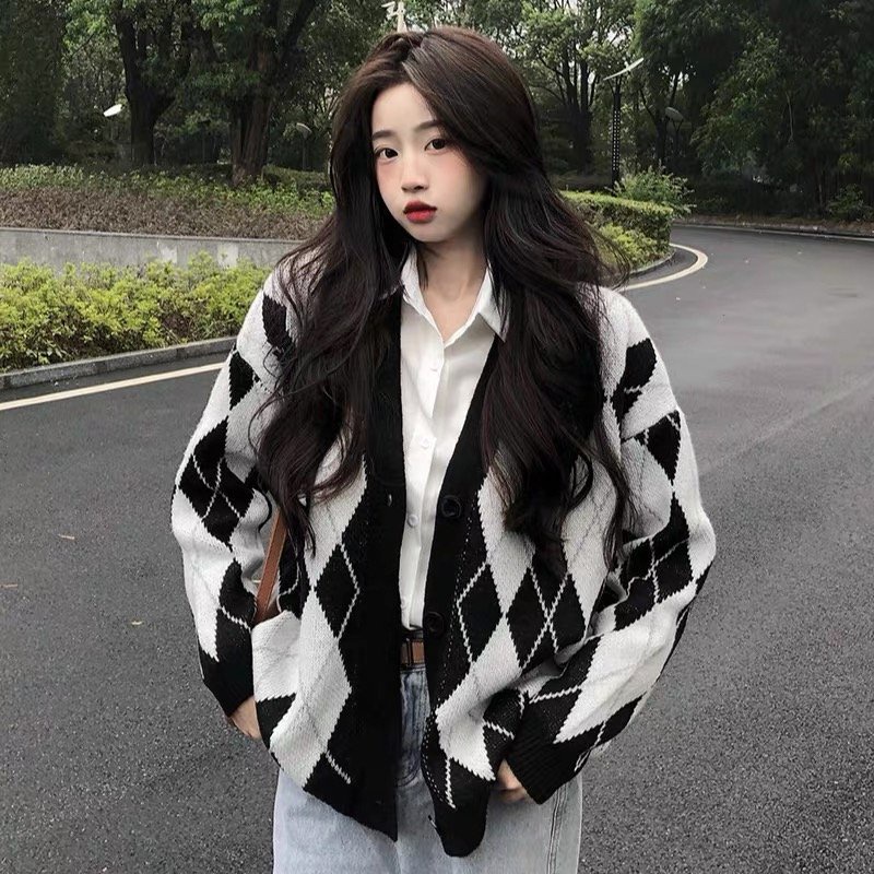 Áo khoác cardigan nữ Maikalông thỏ dáng rộng hoạ tiết kim cương siêu mịn phong cách Hàn Quốc, phụ kiện thời trang nữ YUN | WebRaoVat - webraovat.net.vn