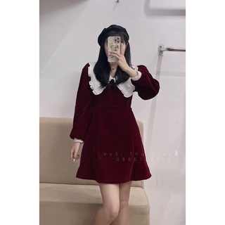váy nhung cổ bèo