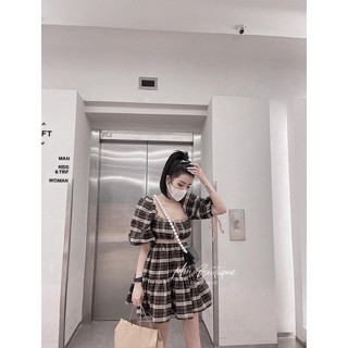 Váy kẻ nâu tây