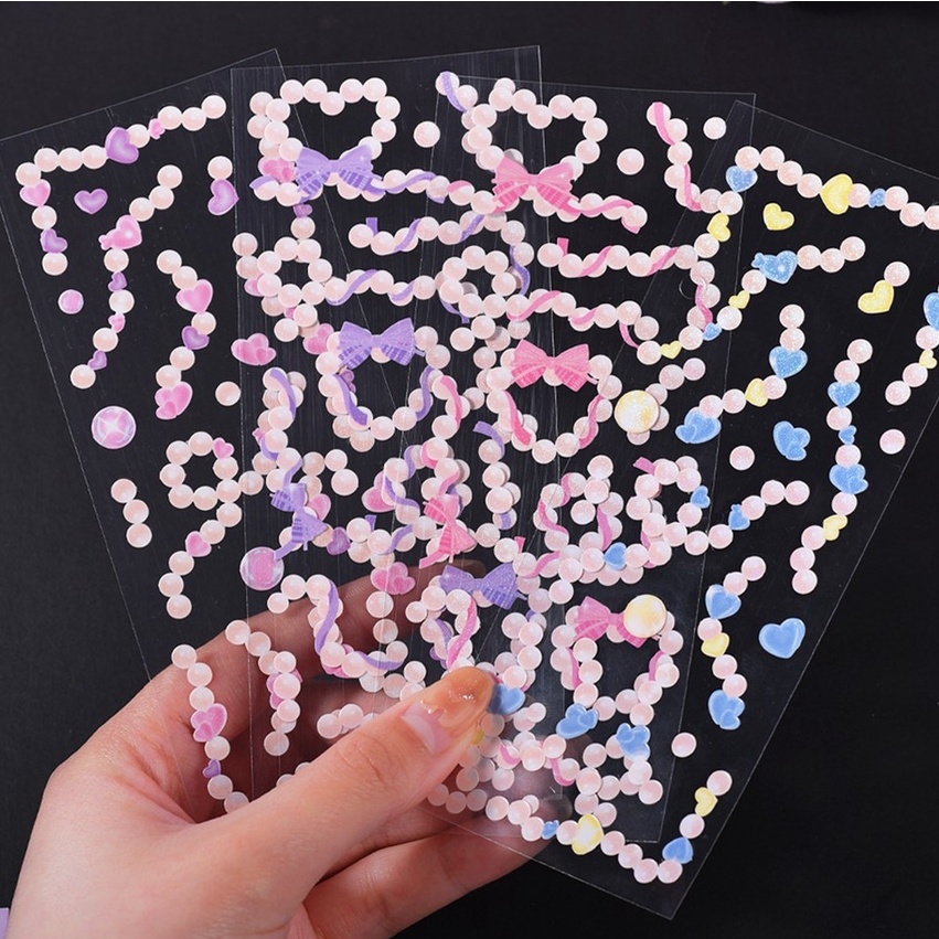 Sticker hologram pearl ribbon hình dán trang trí sổ tay toploader | BST146