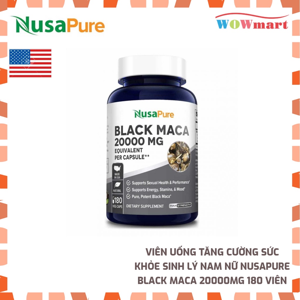 Viên uống tăng cường sức khỏe sinh lý nam nữ NusaPure Black Maca 20000mg 180 viên
