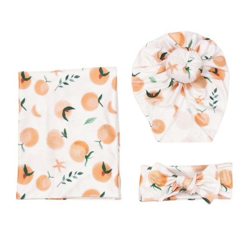 Set 3 Món Chăn Quấn Và Băng Đô In Hoa Cho Bé Sơ Sinh