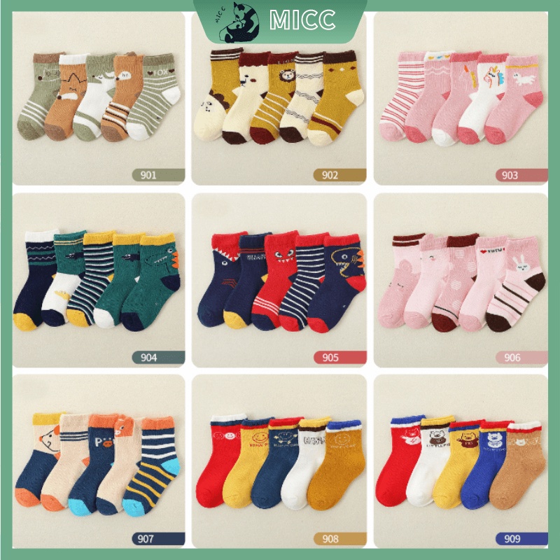 Set 5 đôi vớ cotton thấm hút mồ hôi trang trí họa tiết hoạt hình dễ thương cho trẻ em từ 1-12 tuổi