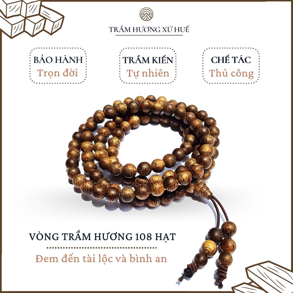 Vòng Tay Phong Thủy Trầm Hương 108 Hạt - Vòng Tay Trầm Kiến Việt Nam Tự Nhiên 100% Thời Trang Cho Nam Và Nữ