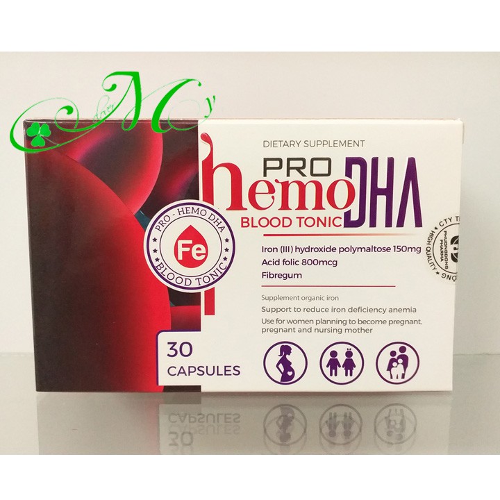 Pro Hemo DHA - Viên uống bổ máu, giúp bổ sung sắt hữu cơ cho bà bầu, không gây nóng trong