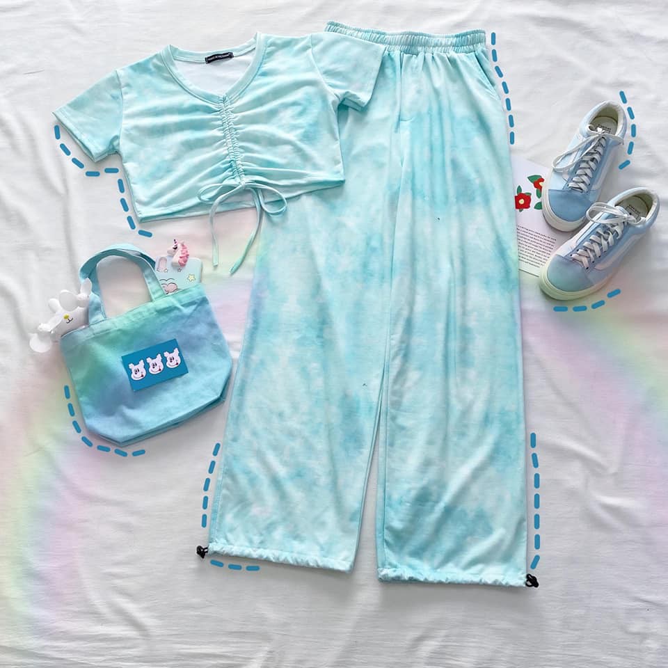 Set bộ Tie Dye áo croptop + quần dài loang màu hot trend ulzzang