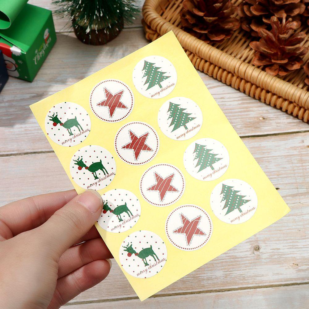 Set 10 Tấm Nhãn Dán Bằng Giấy In Họa Tiết Giáng Sinh Trang Trí Gói Bánh DIY