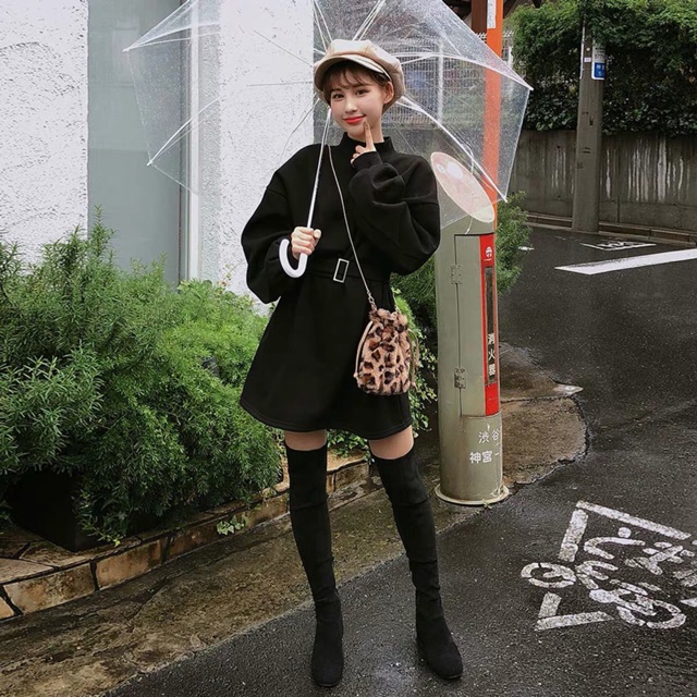 Váy sweater tay bồng tặng kèm dây lưng siêu hot | BigBuy360 - bigbuy360.vn