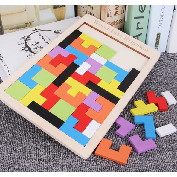 Đồ Chơi Thông Minh, Đồ Chơi Xếp Hình Trí Tuệ Xếp Gạch Gỗ Tetris Size Đại 27cm x 18cm