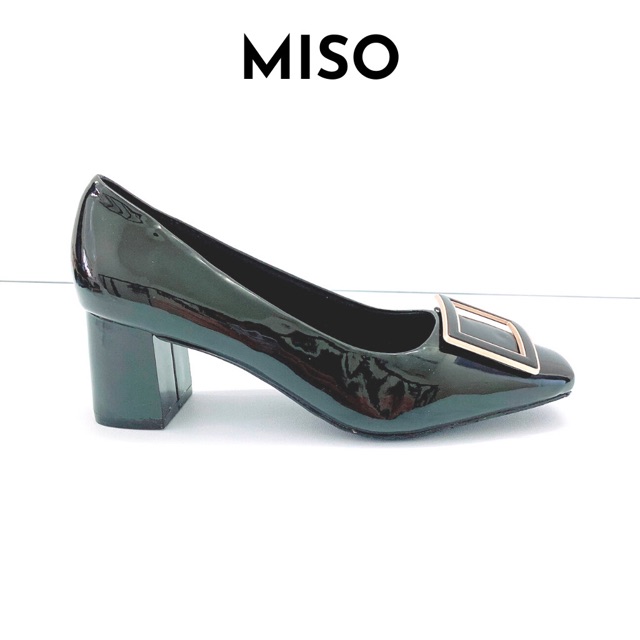 Giày cao gót công sở nữ basic da bóng mũi vuông trendy gót trụ phối khoá 7cm MISO M014