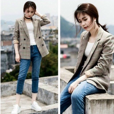 Áo khoác vest blazer kẻ phong cách Hàn quốc