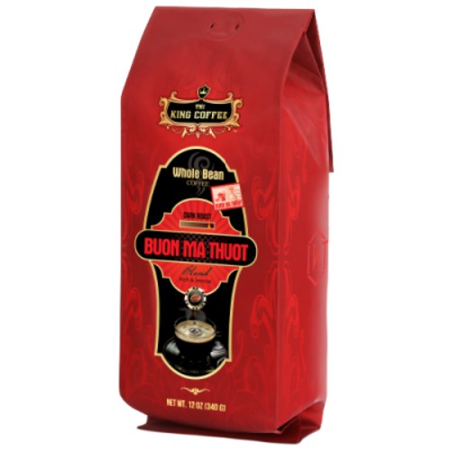 Cà Phê Hạt Rang Nguyên Chất Buôn Ma Thuột KING COFFEE - Túi 340g - Mức độ rang đậm phối trộn Arabica &amp; Robusta