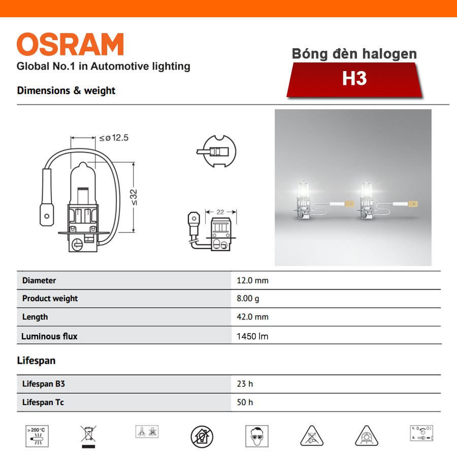 Bóng đèn halogen OSRAM ORIGINAL H3 64151-01B 12v 55w