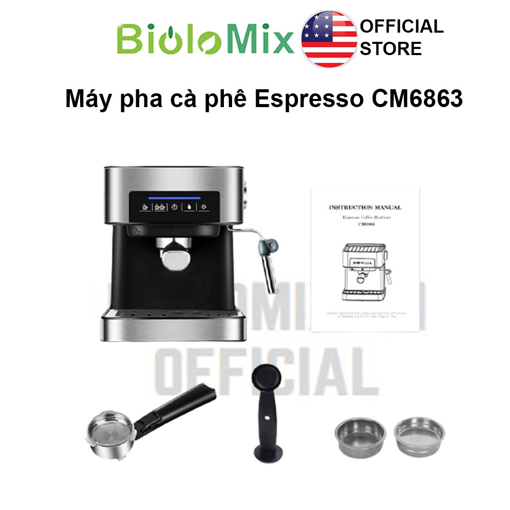 [BioloMix Brand] Máy pha cà phê Espresso 20 Bar kiểu Italian với Đũa đánh sữa cho Espresso, Cappuccino, Latte và Mocha