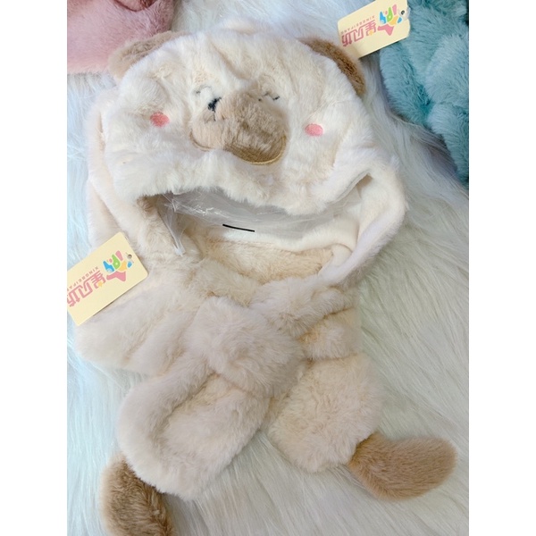 Sét mũ liền khăn tai gấu  cho bé gái