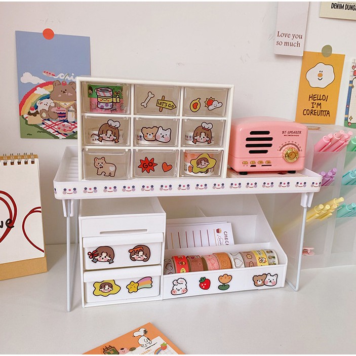 Giá đựng đồ để bàn cỡ lớn có thể dán kèm sticker siêu cute - Kệ trang trí phòng xinh giá rẻ