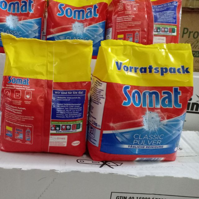 Mẫu mới bột rửa chén bát Somat gói 1,2kg hàng nhập Đức tặng 2 viên rửa tổng hợp khi mua 2 túi