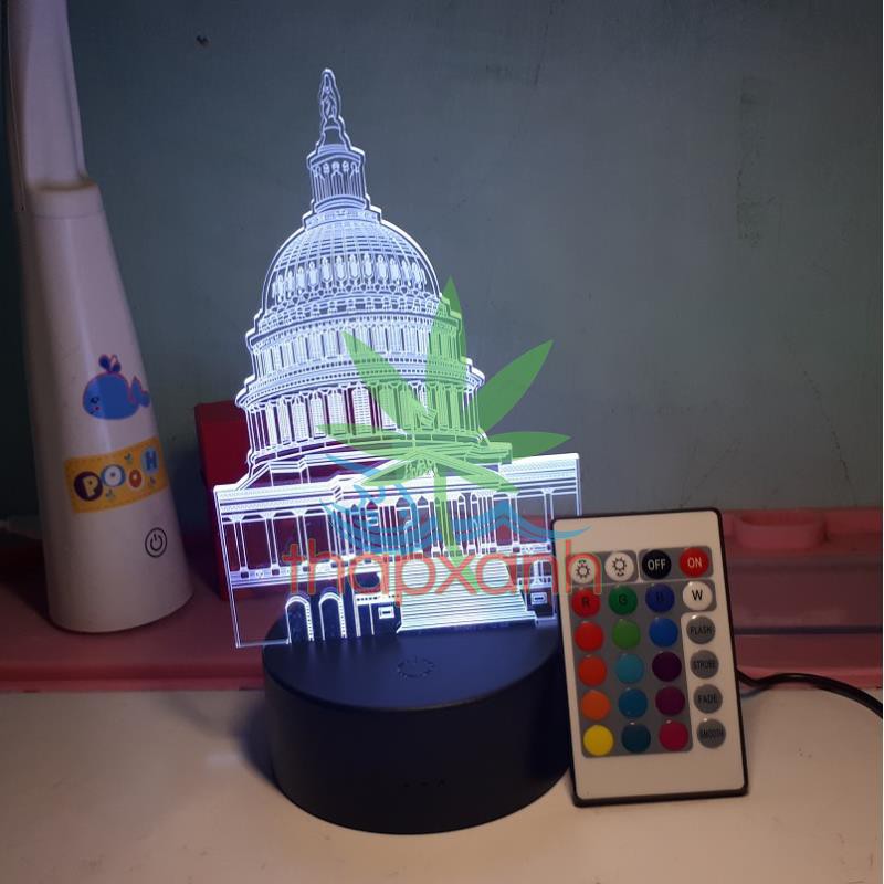 Đèn ngủ, Đèn trang trí Led 3D, Đèn ngủ 16 màu mini có điều khiển Tòa nhà Capitol