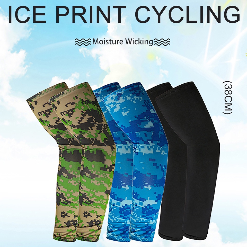 Đôi găng cánh tay đi xe đạp ngoài trời vải lụa lạnh thoáng khí chống tia UV dành cho mùa hè