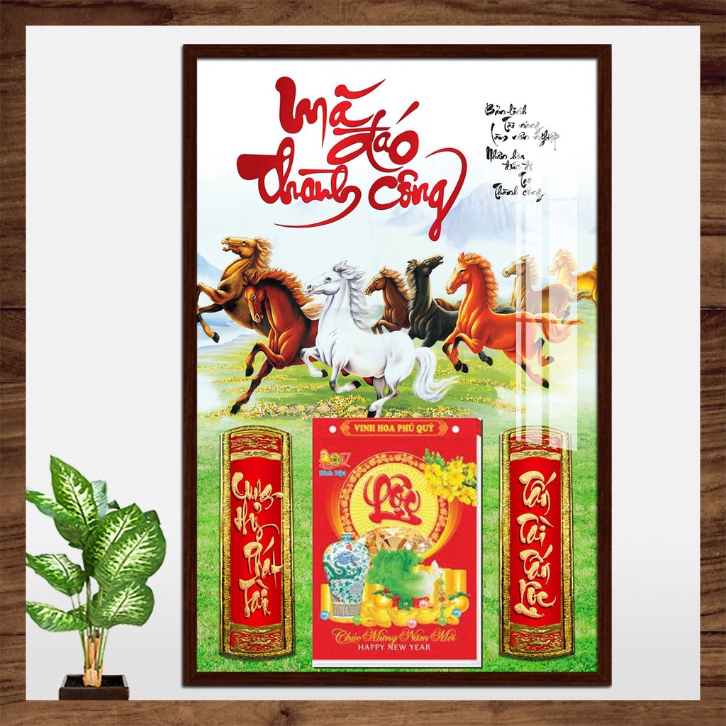 ( Tặng lốc lịch năm mới) Lịch gỗ treo tường bằng gỗ tráng gương Mã Đáo Thành Công