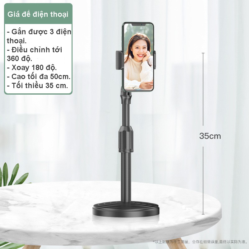 Giá đỡ điện thoại để bàn livestream, xem video ổn định, xoay 360 độ, quay phim, ghi hình tại nhà (kẹp được 1 điện thoại)