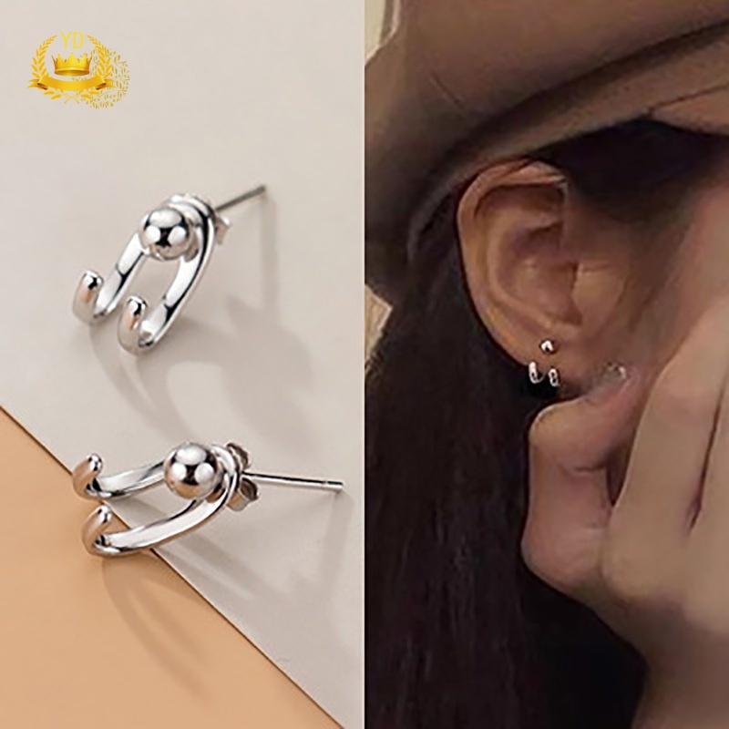 Đôi khuyên tai hình chữ C đính hạt thiết kế cá tính thời trang cho nữ YKD HB