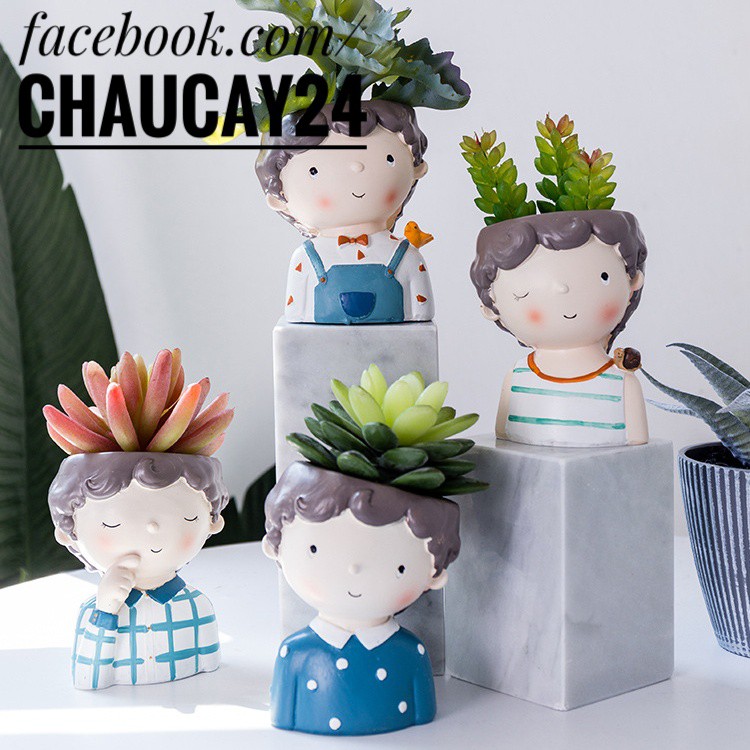 Chậu Chàng Trai Trồng Cây Cảnh Trang Trí Để Bàn, Sen Đá, Xương Rồng, tiểu cảnh terrarium