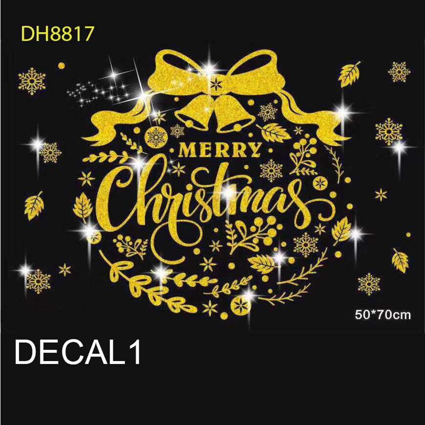 Decal trang trí giáng sinh dán cửa kính hình cây thông ông già noel DECOR
