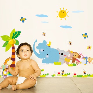 Decal dán tường - Giấy dán tường - Động vật xếp hàng - kiddecals - AY7261