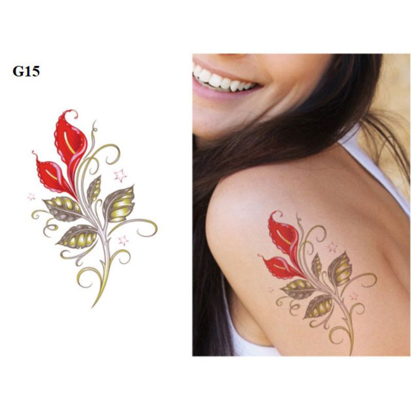 Hình xăm hoa hồng môn g15. Xăm dán tatoo mini tạm thời, size &lt;10x6cm